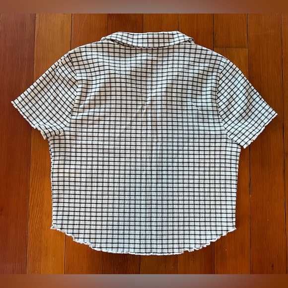 NWT Madewell Crinkle Polo Crop Tee - Medium - Black and White - Picture 6 of 7